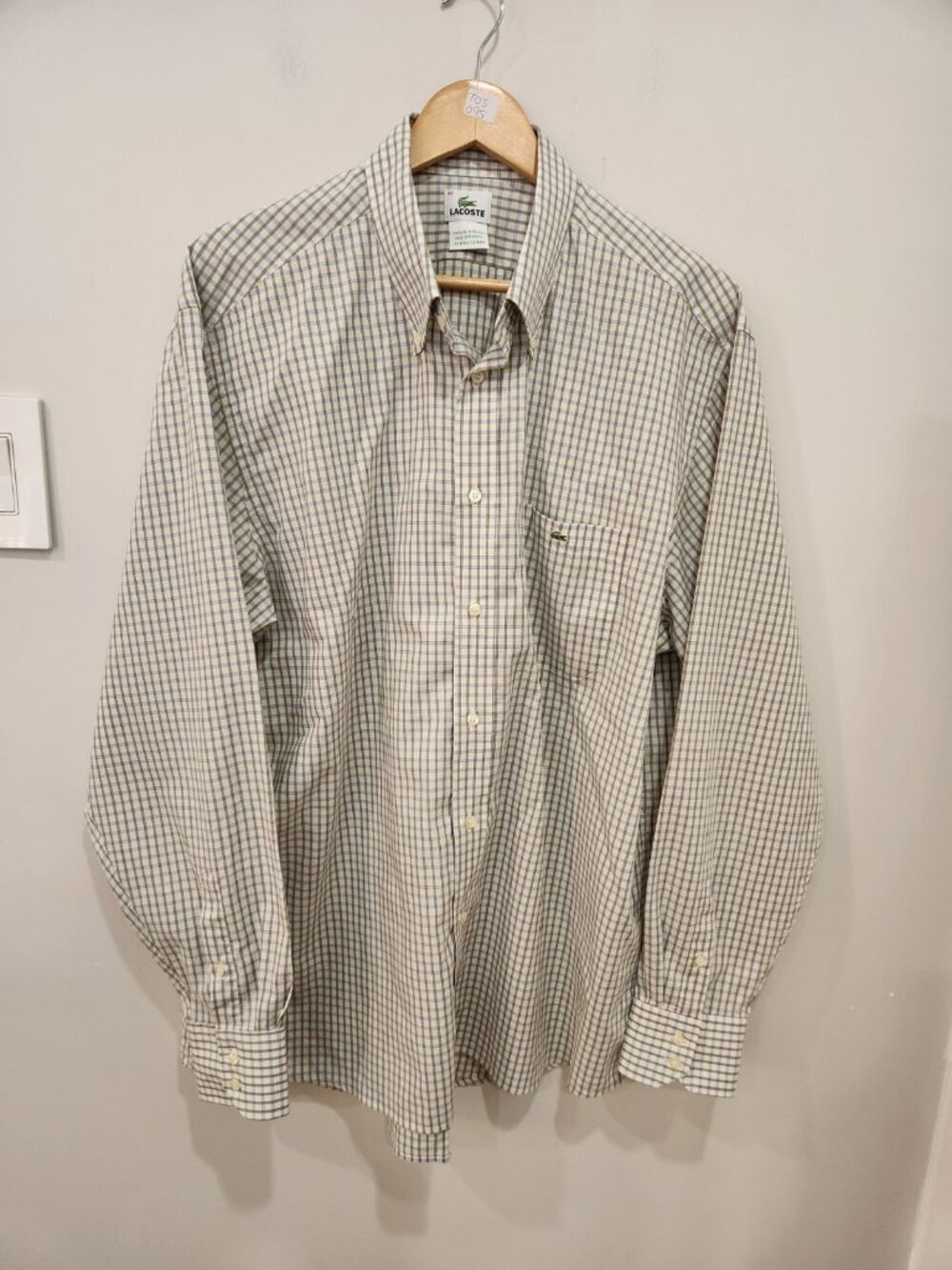 Vintage Lacoste Mens XL 46 Gingham Plaid Button Down Shirt 100% Cotton